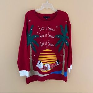 Womens Let it Snow tropical Santa, sz 0X  holiday ugly sweater funny jingle bell